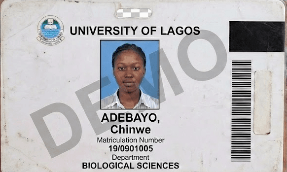 Sample Nigerian university student ID card