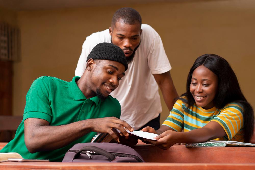 Nigerian students studying together on campus
