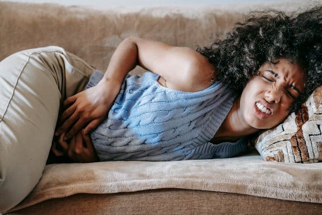 A woman in discomfort
