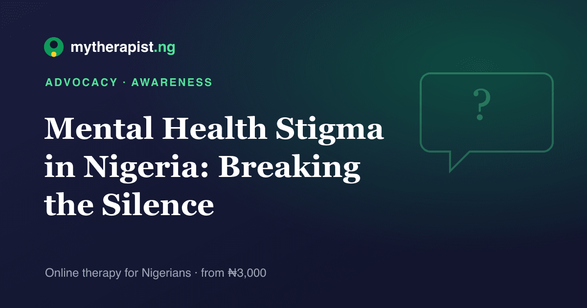 A speech-bubble illustration representing breaking the silence around mental health stigma in Nigeria — Mytherapist.ng